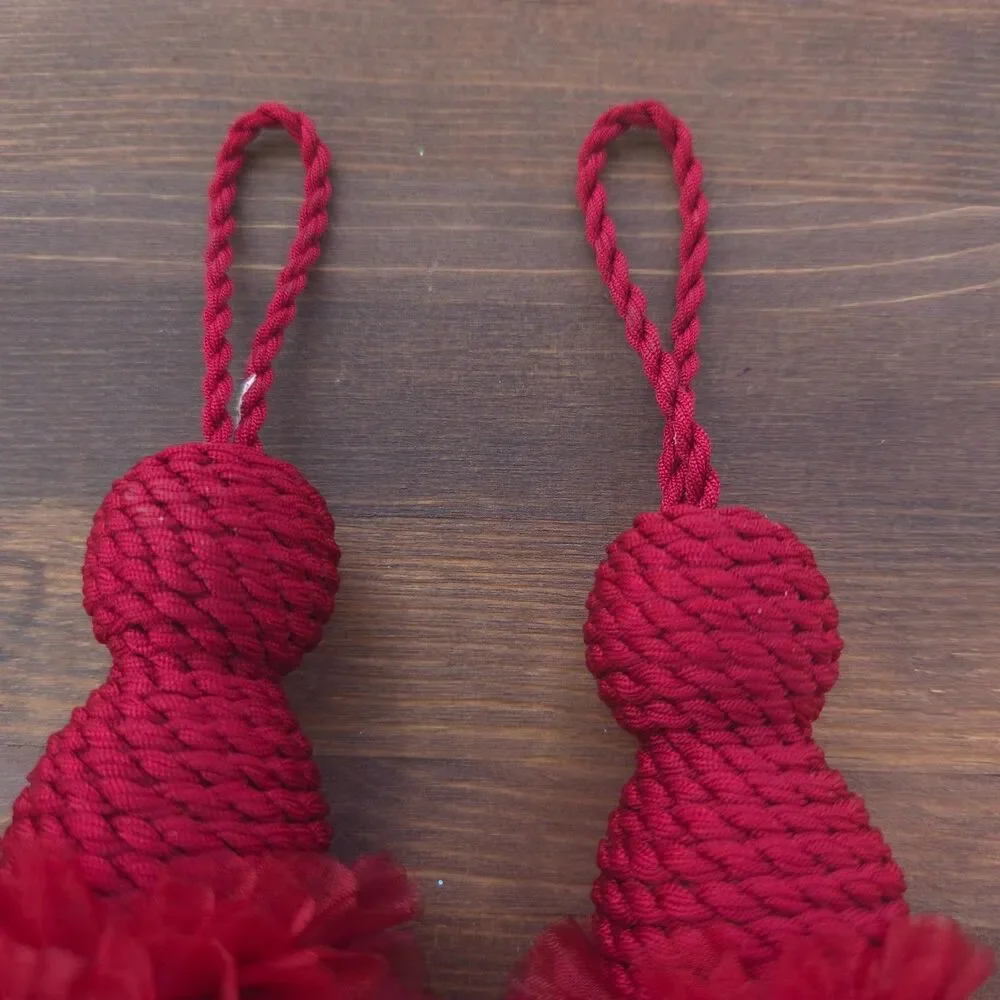 Set of 2 Burgundy Red Decorative Tassel Curtain Tiebacks Christmas Decor 8